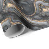 Sophisticated Dark Gray Marbled Gold Waves Geschenkpapier (Rolleneckpunkt)