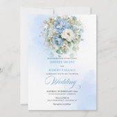 Sophisticated Dusty Blue Floral Digital Wedding Einladung (Vorderseite)
