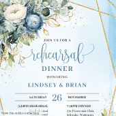 Sophisticated Dusty Blue Gold Frame Dinner Invite Einladung