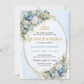 Sophisticated Dusty Blue Gold Greenery 15 Birthday Einladung (Vorderseite)