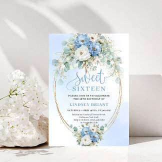 Sophisticated Dusty Blue Peony Sweet 16 Birthday Einladung