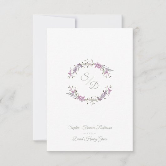 Sophisticated Elegant Lilac Floral Wedding Garland RSVP Karte (Vorderseite)
