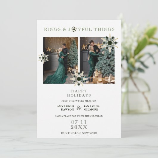 Sophisticated Exquisite Christmas Snowflakes Save The Date (Stehend Vorderseite)