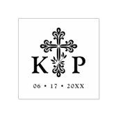 Sophisticated Faith Cross Wedding Initials Gummistempel (Prägung)