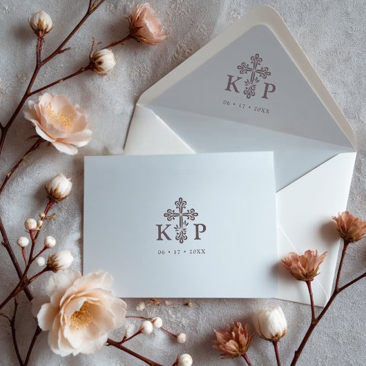 Sophisticated Faith Cross Wedding Initials Gummistempel