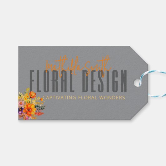 Sophisticated Floral Design Gray Orange Flowers  Geschenkanhänger (Vorderseite (Horizontal))