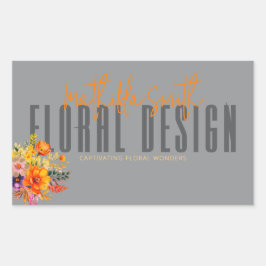 Sophisticated Floral Design Gray Orange Flowers Rechteckiger Aufkleber