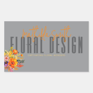 Sophisticated Floral Design Gray Orange Flowers  Rechteckiger Aufkleber