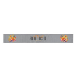Sophisticated Floral Design Gray Orange Flowers Ripsband