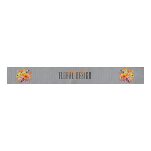Sophisticated Floral Design Gray Orange Flowers Ripsband (Vorderseite)
