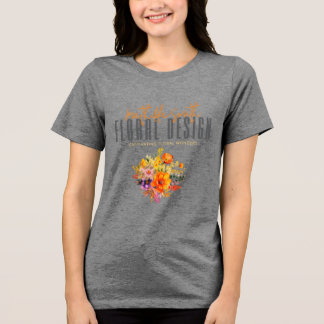 Sophisticated Floral Design Gray Orange Flowers  Tri-Blend Shirt