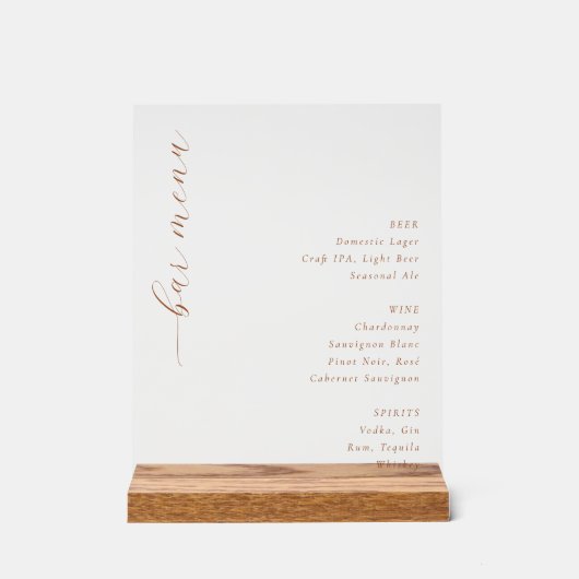 Sophisticated Gold Minimalist Bar Menu Acrylschild (Vorderseite)