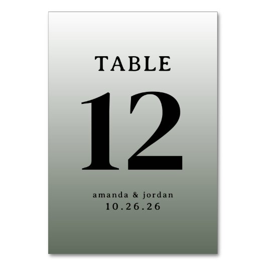 Sophisticated Gray Gradient Wedding Table Card Tischnummer (Vorderseite)
