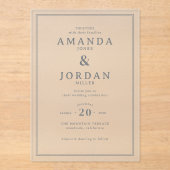 Sophisticated Gray Minimalist Wedding Invitation Acryleinladungen (Vorderseite)