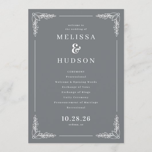 Sophisticated Gray Vine Wedding Ceremony Programm (Vorderseite)