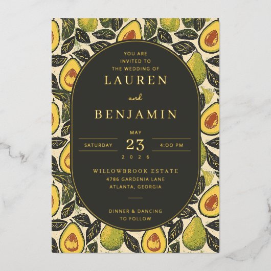 Sophisticated Green Avocado Folieneinladung (Vorderseite)