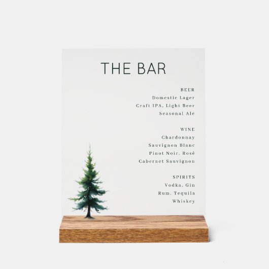 Sophisticated Green Minimalist Bar Menu Acrylschild (Vorderseite)