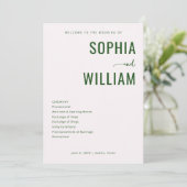 Sophisticated Green Minimalist Wedding Ceremony Programm (Stehend Vorderseite)