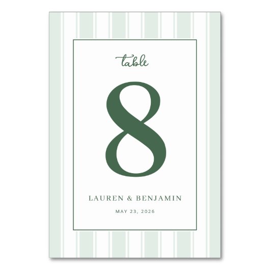Sophisticated Green Number Eight Tischnummer (Vorderseite)