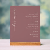 Sophisticated Maroon Minimalist Bar Menu Acrylschild (Neutral)