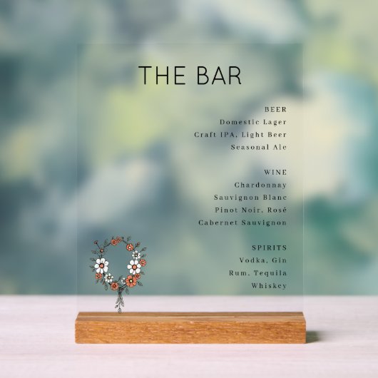 Sophisticated Minimalist Beverage Menu Acrylschild (Neutral)