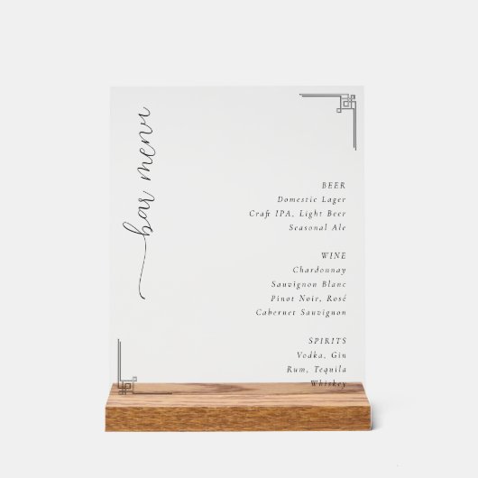Sophisticated Monochromatic Minimalist Bar Menu Acrylschild (Vorderseite)