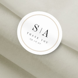 Sophisticated monogram minimalalist wedding favor runder aufkleber