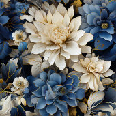 Sophisticated Navy Blue Ivory Gold Flowers Badhandtuch Set