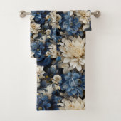Sophisticated Navy Blue Ivory Gold Flowers Badhandtuch Set (Insitu)