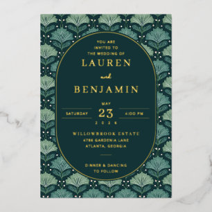 Sophisticated Navy Botanisches Blatt Folieneinladung