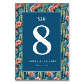 Sophisticated Navy Cactus Floral Tischnummer (Rückseite)