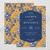 Sophisticated Navy Floral Wedding Invitation Einladung (Vorne/Hinten)