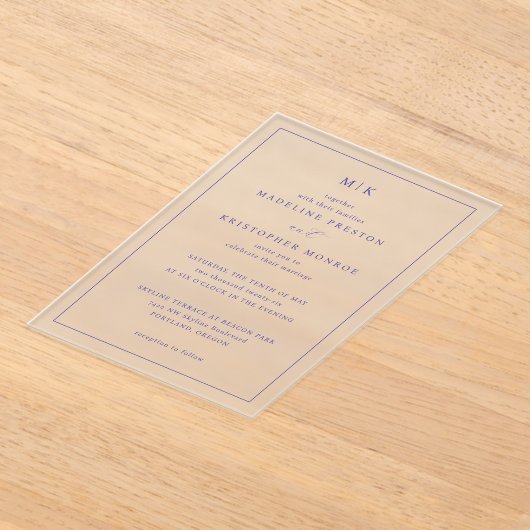 Sophisticated Navy Initials Acryleinladungen (Ablage )