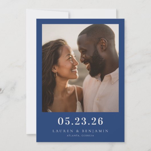 Sophisticated Navy Minimalist Photo Save The Date (Vorderseite)