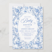 Sophisticated Navy Toile Rose Baby Shower Invite Einladung (Vorderseite)