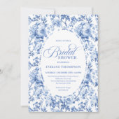 Sophisticated Navy Toile Rose Bridal Shower Invite Einladung (Vorderseite)
