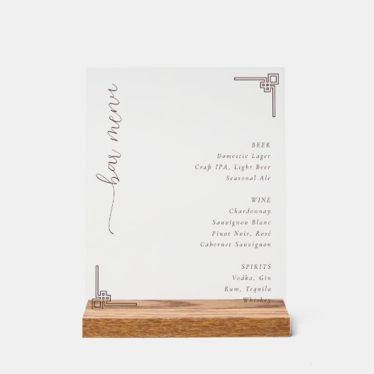 Sophisticated Off-White Minimalist Bar Menu Acrylschild (Vorderseite)