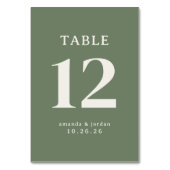 Sophisticated Olive Typografisch Tischnummer (Rückseite)