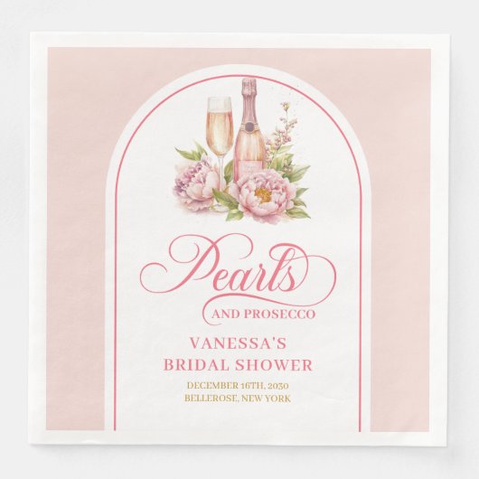 Sophisticated Pearls and Prosecco Bridal Shower Serviette (Vorderseite)