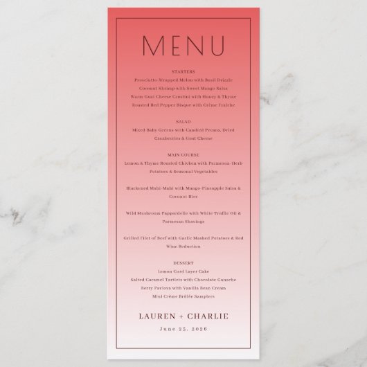 Sophisticated Pink Menu Template Menükarte (Vorderseite)