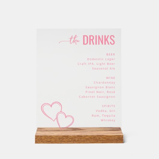 Sophisticated Pink Minimalist Beverage Menu Acrylschild (Vorderseite)