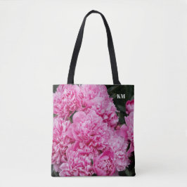 Sophisticated Pink Peony Macro Monogram Tasche