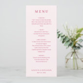 Sophisticated Pink Serif Wedding Menu Menükarte (Stehend Vorderseite)
