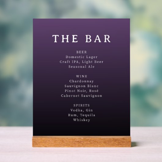 Sophisticated Purple Gradient Bar Menu Acrylschild (Neutral)