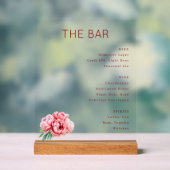 Sophisticated Red Floral Bar Menu Acrylschild (Neutral)