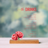 Sophisticated Red Floral Beverage Menu Acrylschild (Neutral)