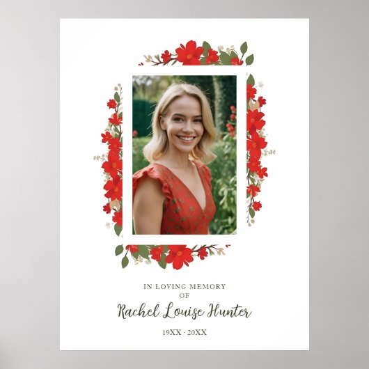 Sophisticated Red Floral Garland In Loving Memory Poster (Vorne)