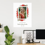 Sophisticated Red Floral Garland In Loving Memory Poster (Heimbüro)