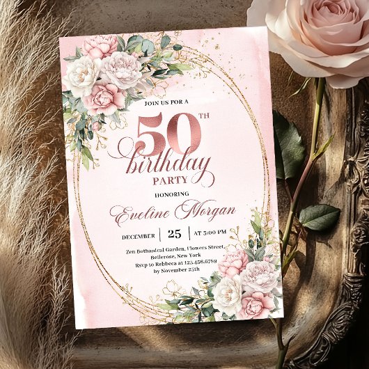 Sophisticated Rose Gold 50th Birthday Invitation Einladung