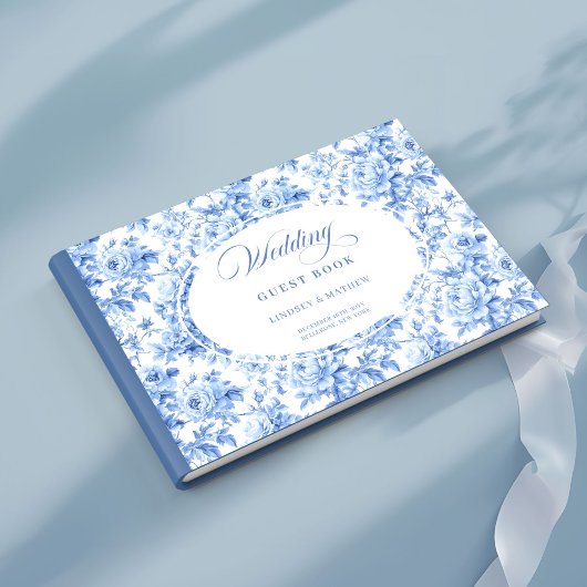 Sophisticated Royal Blue Toile Roses Guest Book Gästebuch